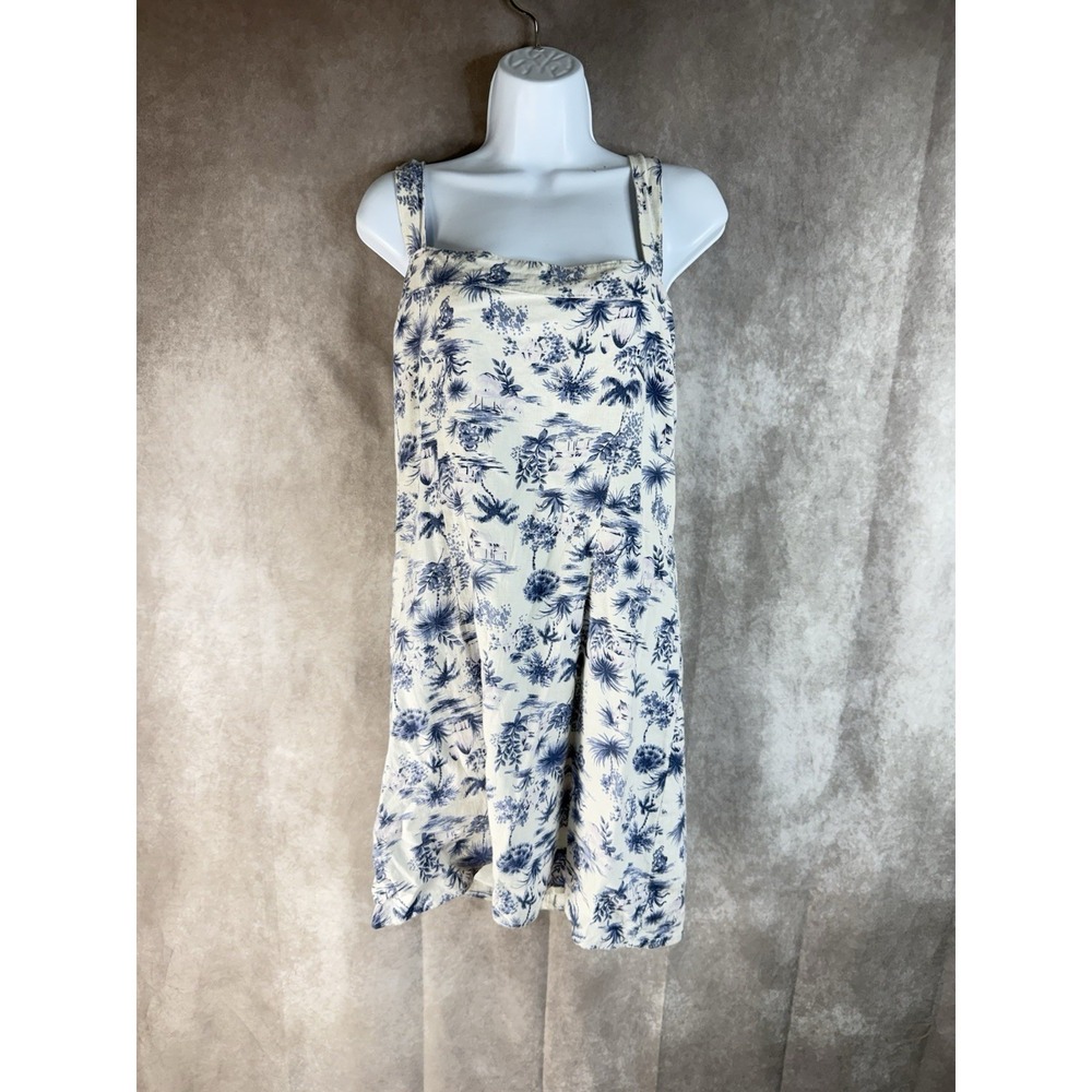 Abercrombie & Fitch Toile Tropical Linen Halter Mini Dress In White‎ Blue Size L